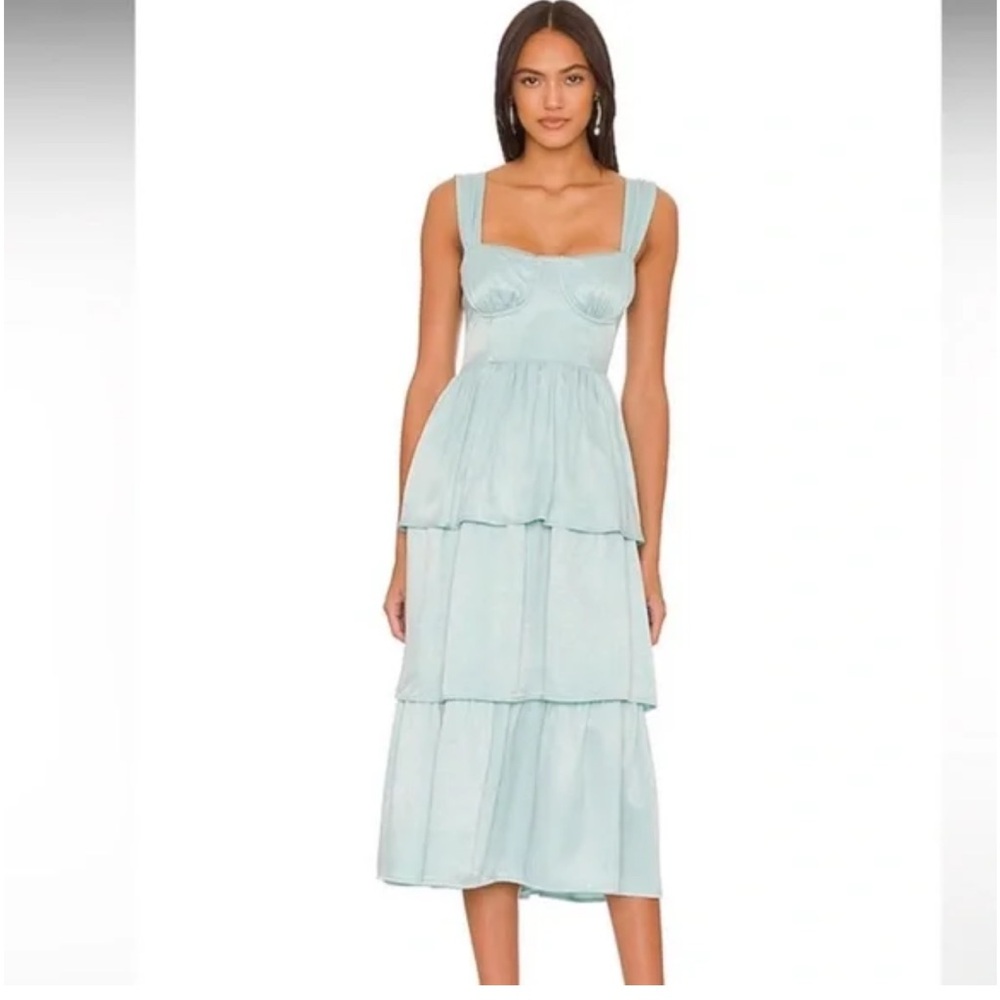 WeWoreWhat Satin Light Blue Tiered Maxi Dress Sz XL